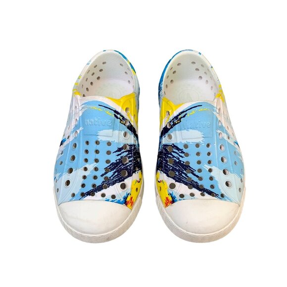 NATIVE Jefferson Paint Splash Shoes Kids 8 C8 Sneaker Natives Blue Slip On Shoe - Picture 1 of 8
